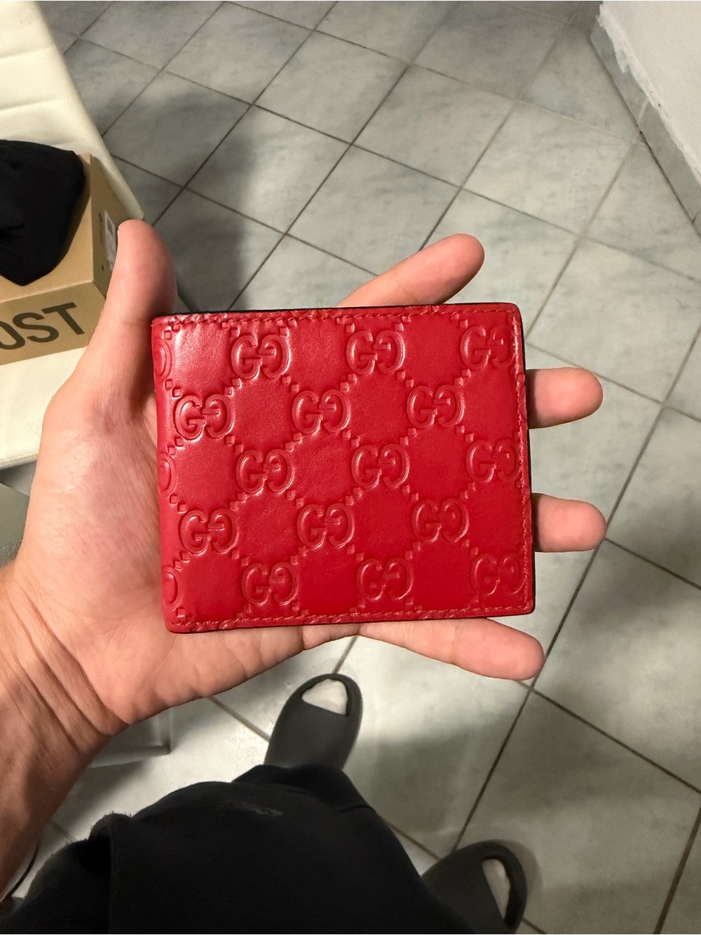 Gucci Red Embossed GG Leather Card Holder